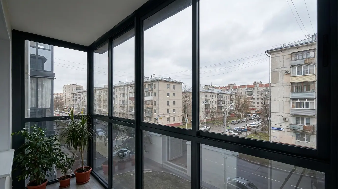 Раздвижные балконные двери — вид с торца